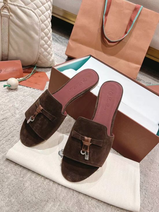 Loro Piana Soft Suede Upper Comfortable Casual Slide Sandals