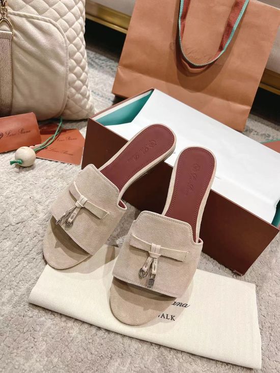 Loro Piana Soft Suede Upper Comfortable Casual Slide Sandals