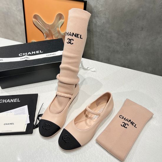 Chanel Detachable Knit Sock Mary Jane Flats Non-slip Leather Sole Shoes