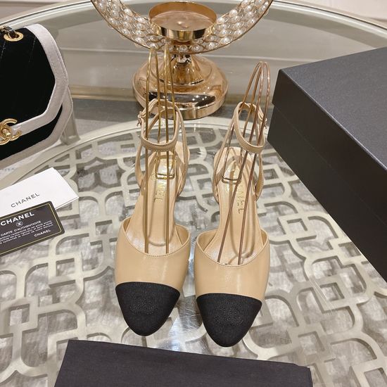 Chanel Kitten Heel Open Back Lambskin Sandals