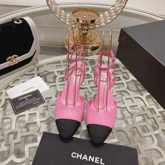 Chanel Kitten Heel Open Back Lambskin Sandals