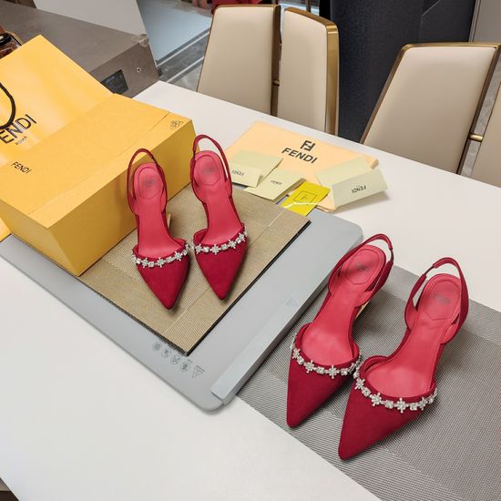 Fendi Elegant Crystal Decor Heels with Premium Leather Upper