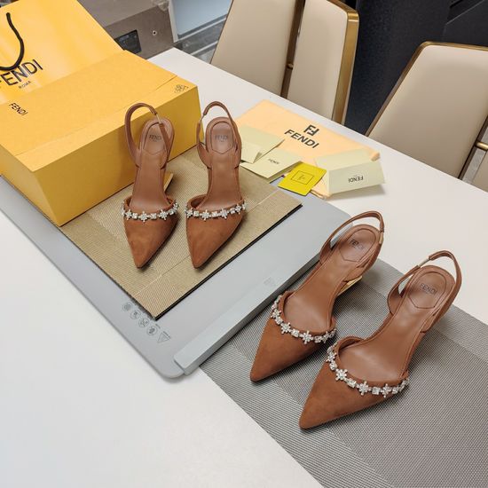 Fendi Elegant Crystal Decor Heels with Premium Leather Upper