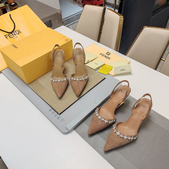 Fendi Elegant Crystal Decor Heels with Premium Leather Upper