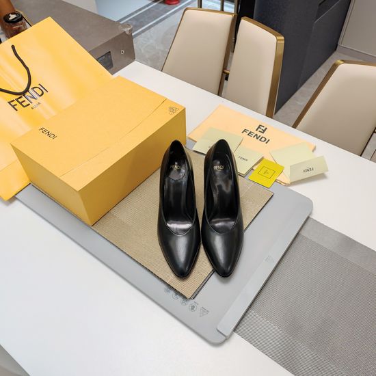 Fendi Genuine Leather Chunky Heel Shoes with Elegant Design