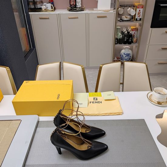 Fendi Elegant Ankle Strap Heeled Shoes Premium Leather Upper