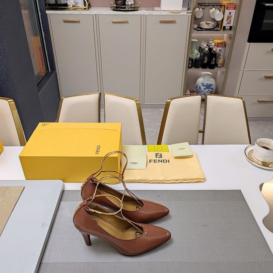 Fendi Elegant Ankle Strap Heeled Shoes Premium Leather Upper