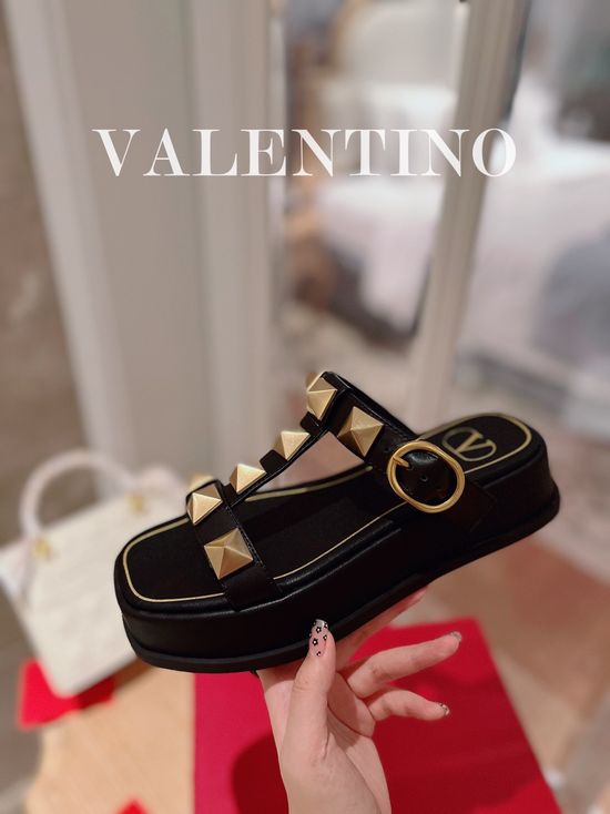 Valentino Rhinestone Element Thick Sole Comfortable Sandals