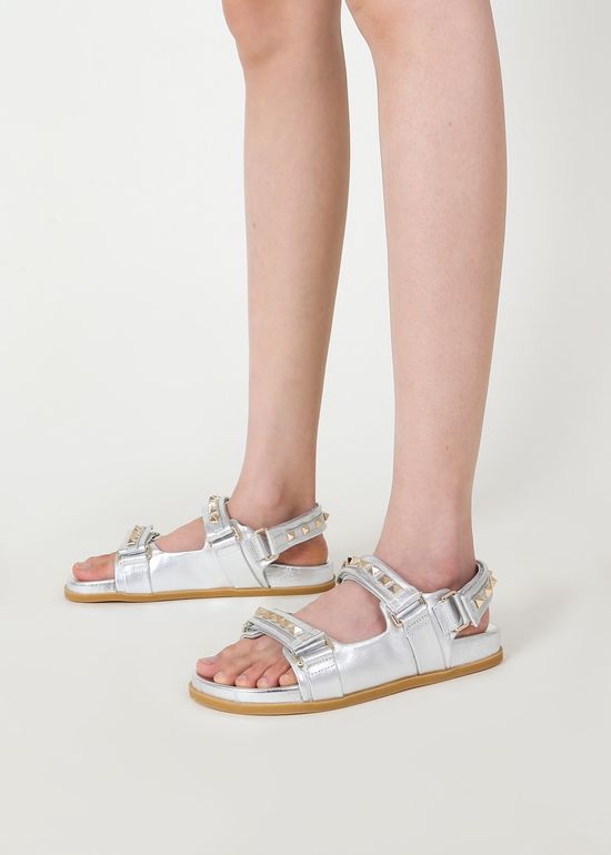 Valentino Riveted Leather Sandals with Hook and Loop Fasteners
