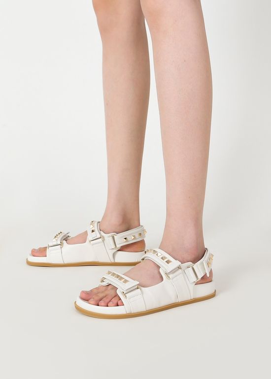 Valentino Riveted Leather Sandals with Hook and Loop Fasteners
