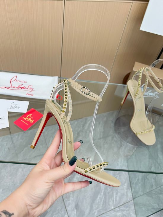 Christian Louboutine Handmade Rivet Embellished Stiletto Sandals with Red Sole