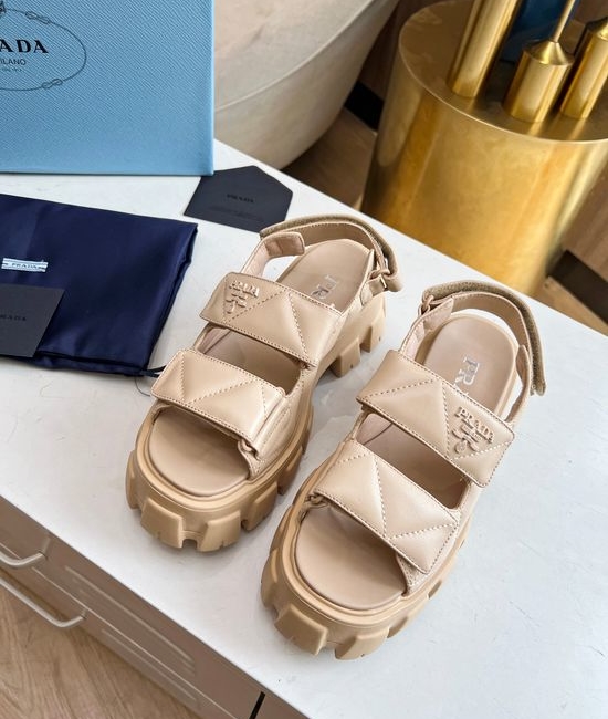 Prada Genuine Leather Thick Sole Comfortable Platform Sandals