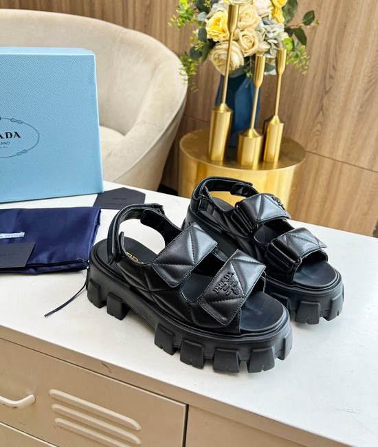 Prada Genuine Leather Thick Sole Comfortable Platform Sandals