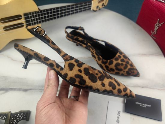Yves Saint Laurent Rhinestone Decor Kitten Heel Pointed Toe Sandals Premium Leather Sole