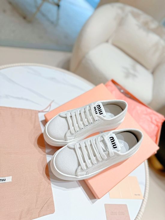 Miu Miu Casual Canvas Thick Sole Sneakers Comfortable Footwear