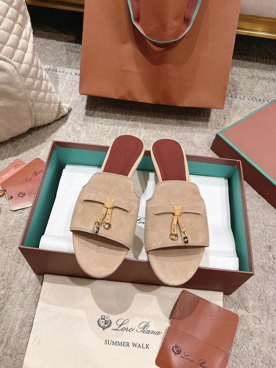 Loro Piana Soft Suede Upper Comfortable Casual Slide Sandals