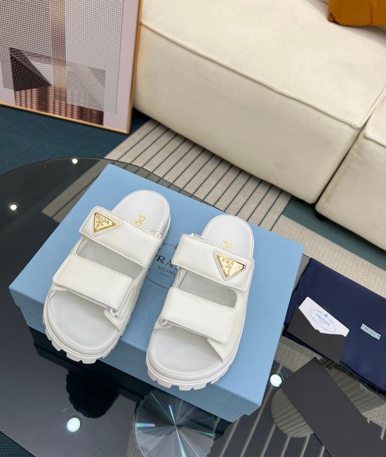 Prada Genuine Leather Thick Sole Comfortable Casual Sandals