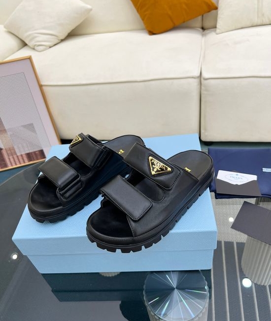 Prada Genuine Leather Thick Sole Comfortable Casual Sandals