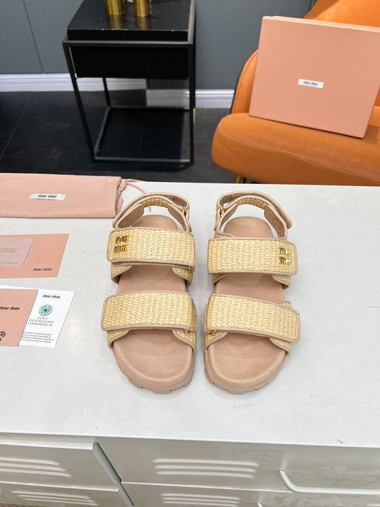 Miu Miu Premium Embroidered Flat Slippers Non-slip Sheepskin Lining