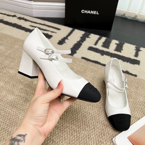 Chanel Color Block Leather Mary Jane Flats with Embroidery Logo
