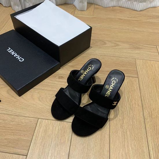 Chanel Pearl Heeled Slide Sandals Premium Cowhide Upper Silk Lining