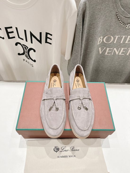 Loro Piana Classic Comfortable Suede Loafers with Knit Upper
