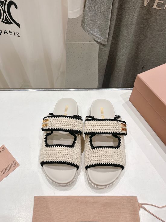 Miu Miu Knitted Upper Thick Sole Hook Loop Comfort Sandals
