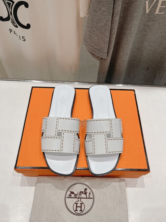 Hermes Premium Leather Slip On Beach Slides Comfortable Sandals
