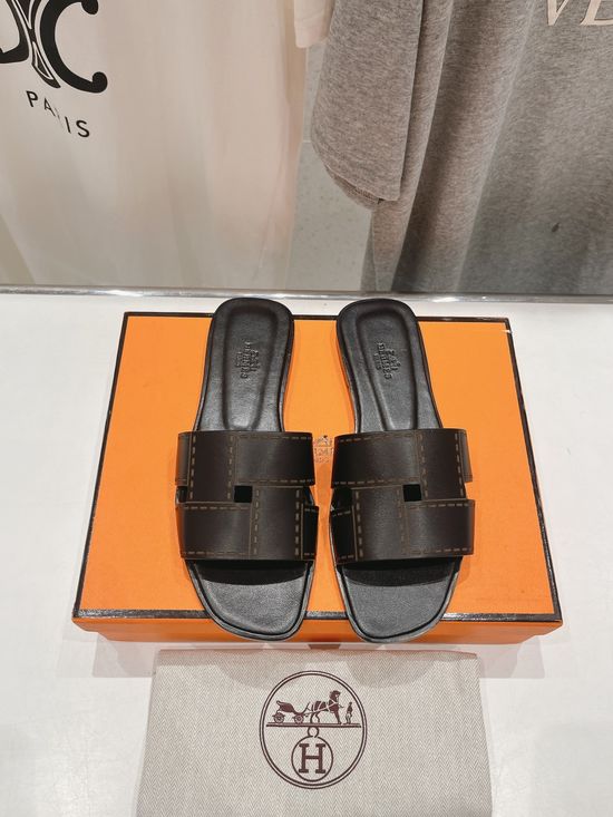 Hermes Premium Leather Slip On Beach Slides Comfortable Sandals