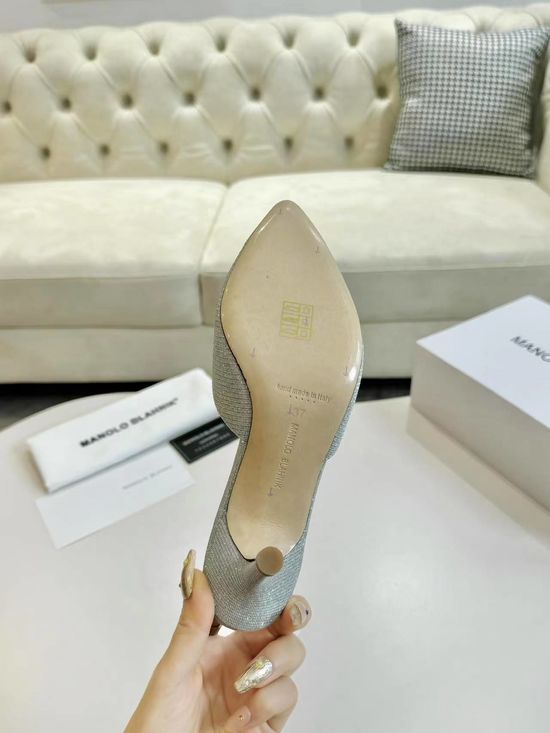 Manolo Blahnik Glitter High Heel Shoes with Rhinestone Buckle Sheepskin Lining
