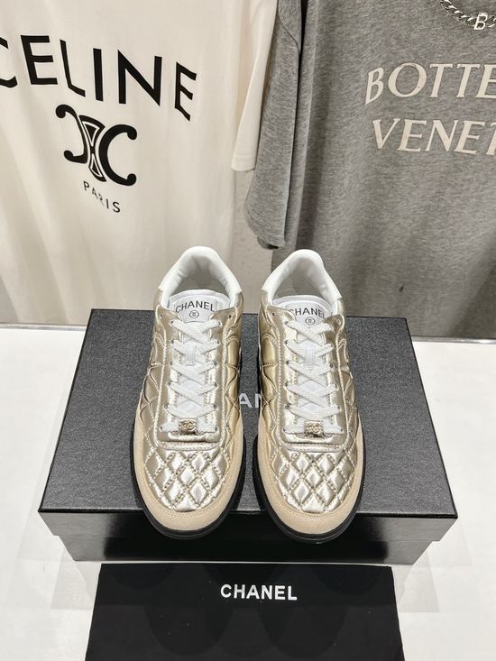 Chanel Quilted Leather Upper Casual Lightweight Sneakers