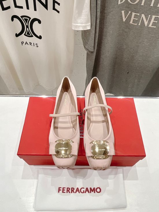 Ferragamo Bow Decor Soft Ballet Flats Comfortable Daily Walking Shoes