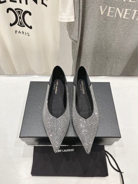 Yves Saint Laurent Rhinestone Pointed Toe Casual Flat Slip On Mules Shoes