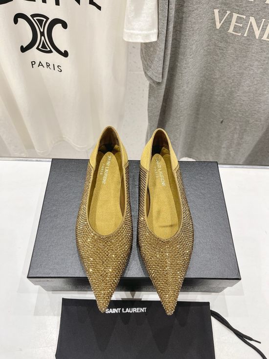 Yves Saint Laurent Rhinestone Pointed Toe Casual Flat Slip On Mules Shoes