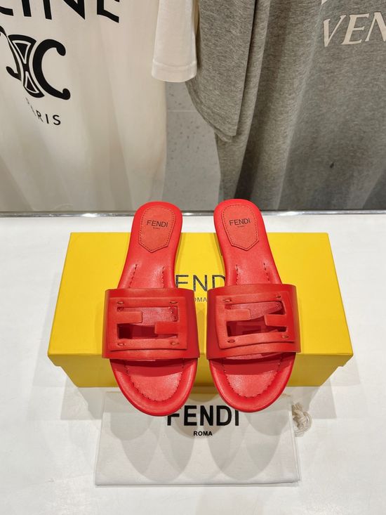Fendi Hollow Carved Flat Slide Sandals Genuine Leather Outsole Footwear