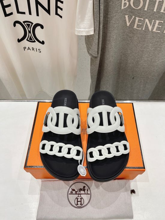 Hermes Classic Leather Slip-On Sandals Non-slip Casual Daily Footwear