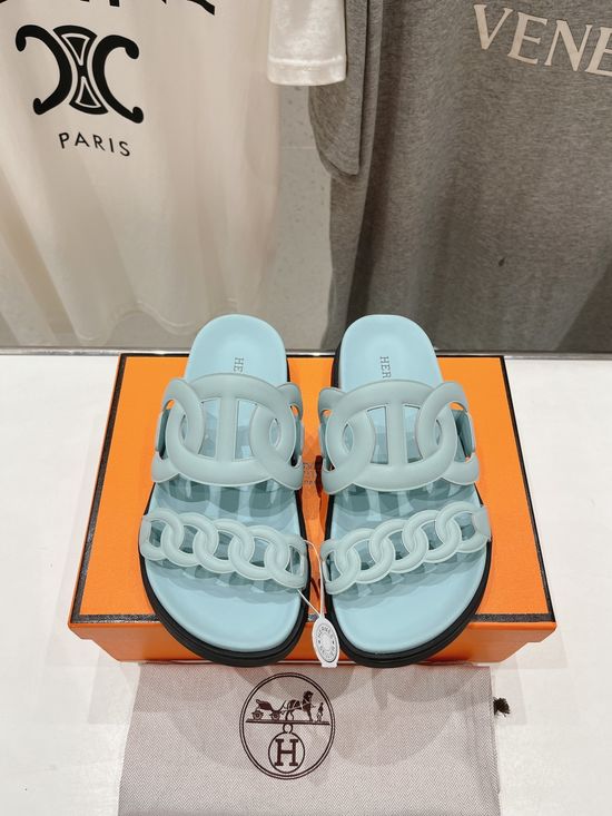 Hermes Classic Leather Slip-On Sandals Non-slip Casual Daily Footwear