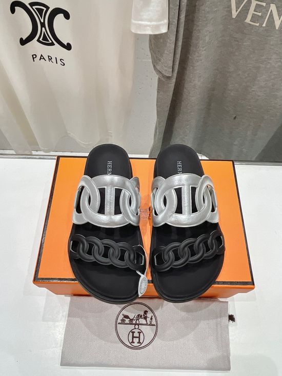 Hermes Classic Leather Slip-On Sandals Non-slip Casual Daily Footwear