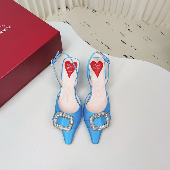 Roger Viver Satin Rhinestone Buckle Adjustable Strap High Heel Sandals