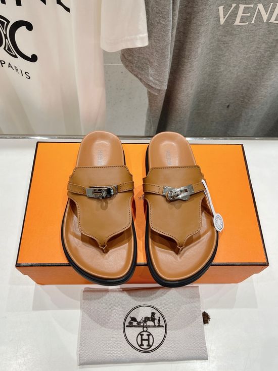 Hermes Premium Leather Flip Flops with Non-slip Sole