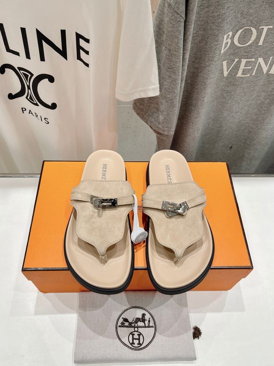 Hermes Premium Leather Flip Flops with Non-slip Sole