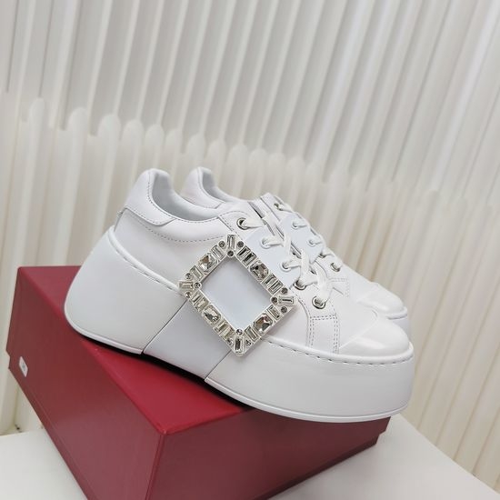 Roger Viver RV Rhinestone Buckle Height Boosting Casual Leather Sneakers