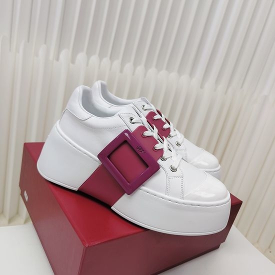 Roger Viver RV Plain Buckle Height Boosting Casual Leather Sneakers
