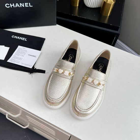 Chanel Retro Style Leather Loafers with Metal Buckle