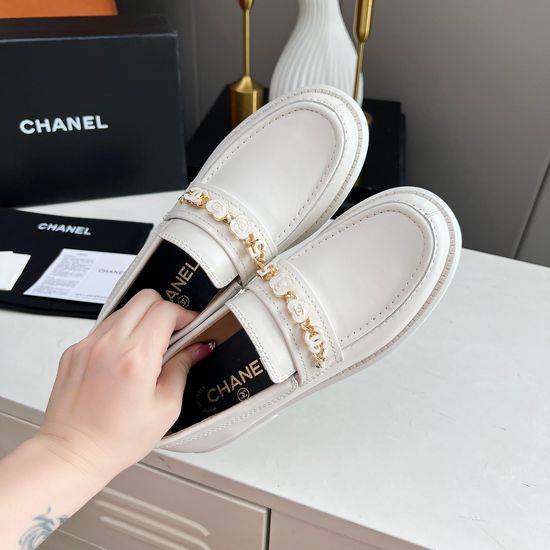 Chanel Retro Style Leather Loafers with Metal Buckle