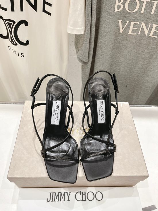 Jimmy Choo Glossy Patent Leather Chunky Heel Sandals with Real Leather Sole