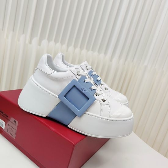 Roger Viver RV Plain Buckle Height Boosting Casual Leather Sneakers