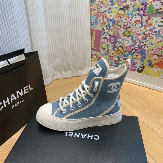 Chanel Breathable Comfortable Canvas Mid Calf Boots Non Slip Sole