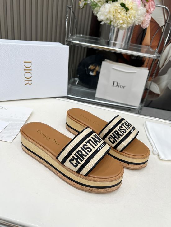 Christian Dior Color-Blocked Flat Thong Sandals with Embroidered Logo