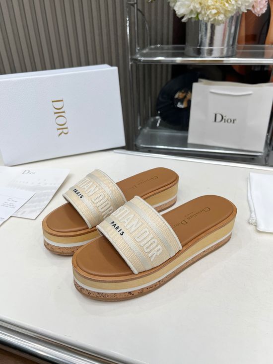 Christian Dior Color-Blocked Flat Thong Sandals with Embroidered Logo